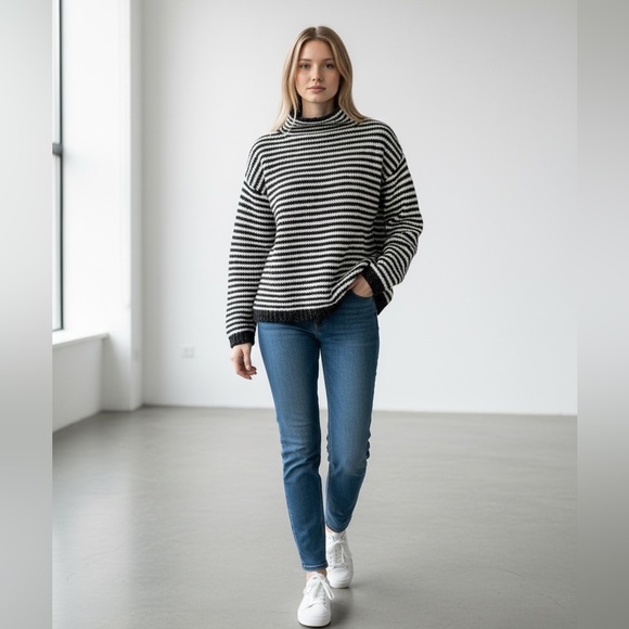 Anthropologie Women’s Black & White Striped crewneck Sweater Size XS - Picture 3 of 10